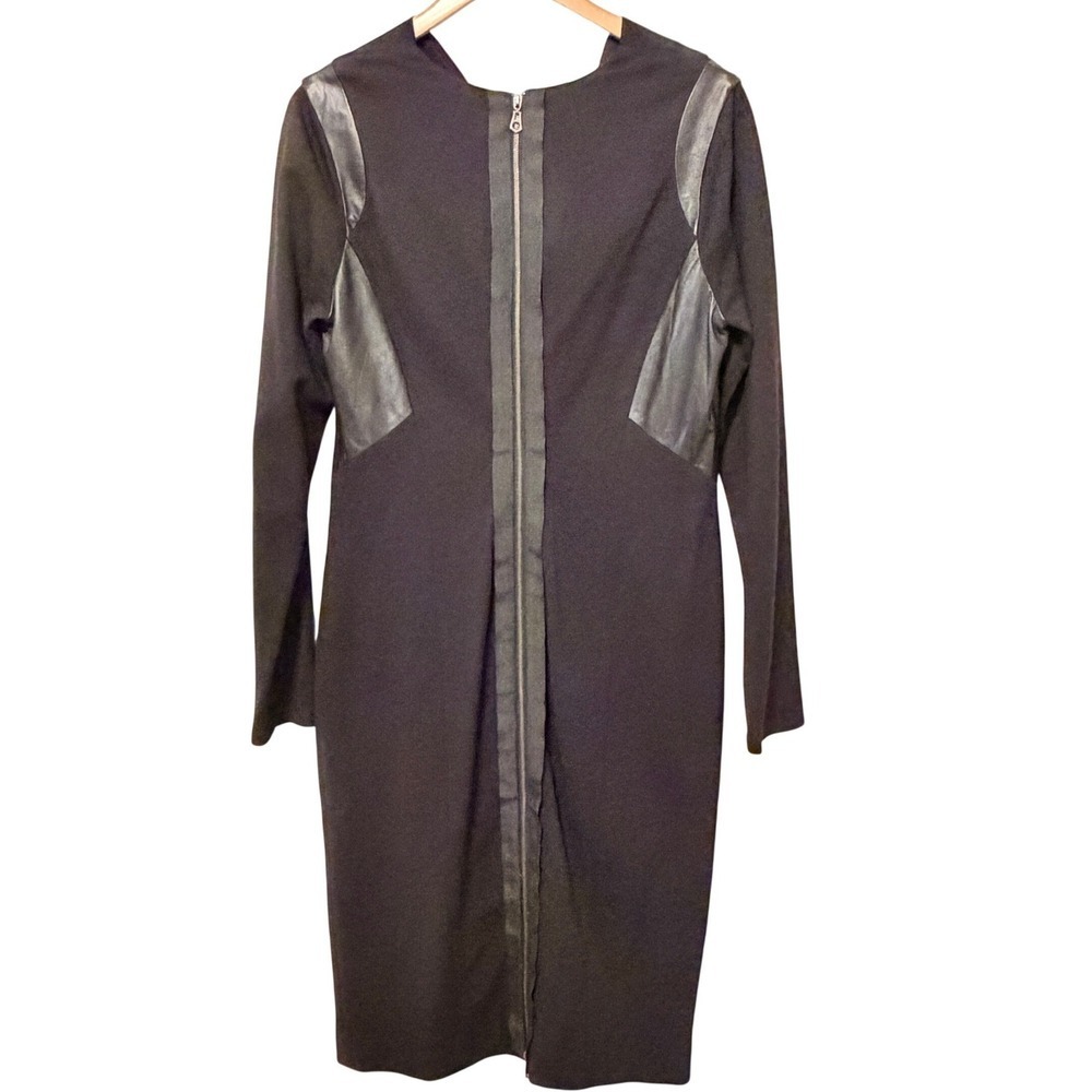 Leather Trim Dress Sz M Front Zipper Gothic Emo‎ Witchcore Sheath